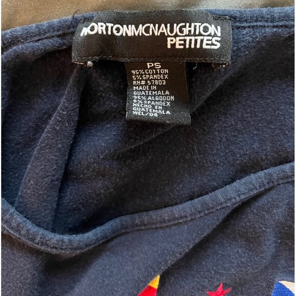 Norton McNaughton Striped 3/4 Sleeve Top Navy White Nautical Flags Top Sz SP - Picture 7 of 7